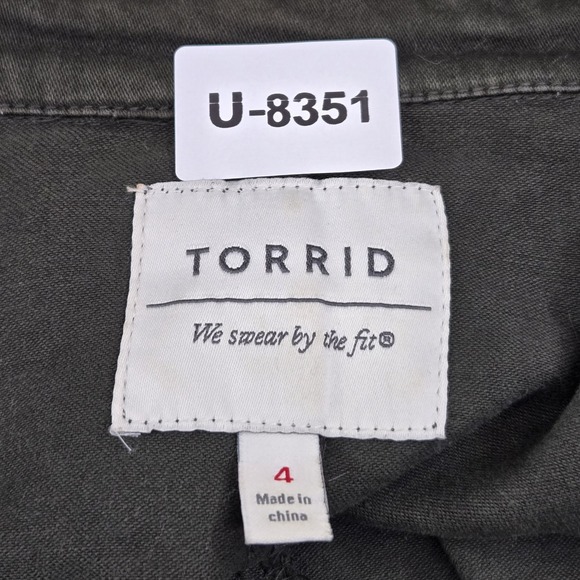 Torrid Women Jacket 4 Green Twill Drapey Open Front Draker Trench Coat - Picture 2 of 9